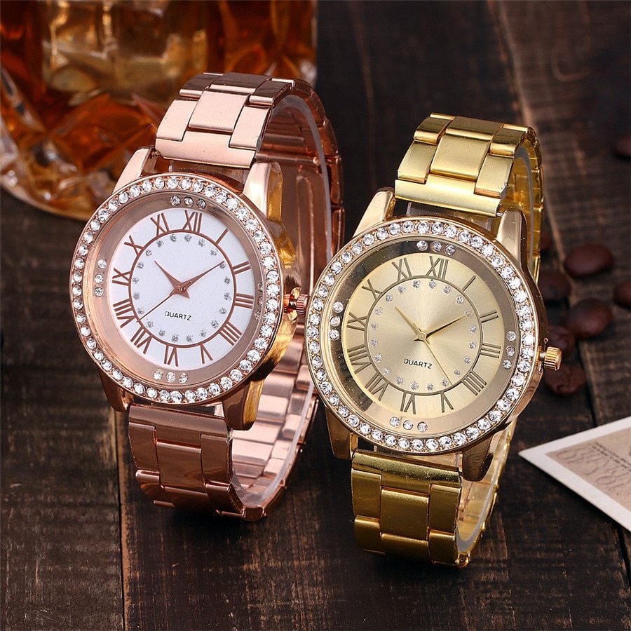 Vansvar Brand Rose Gold Watch Luxury Women Dress Rhinestone Quartz Watch Casual Women Stainless Steel Wristwatches Female Clock - Image 1