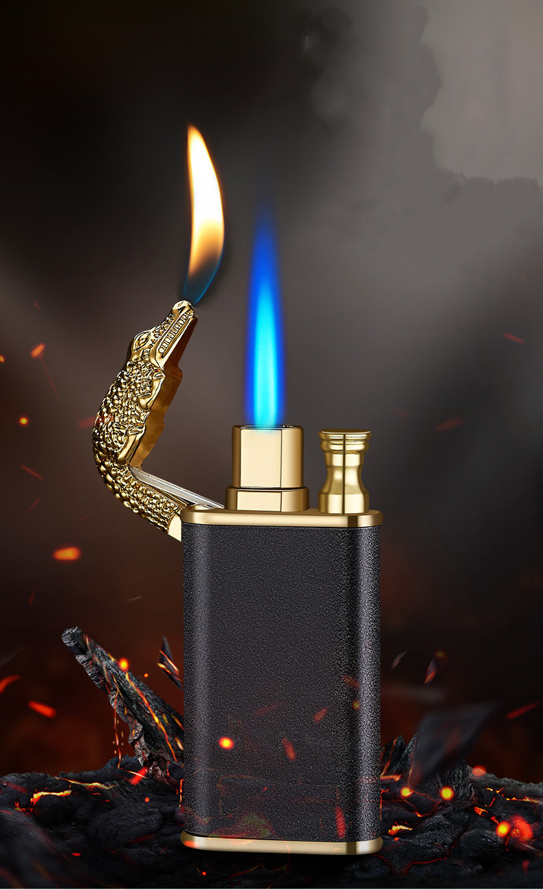 Creative Blue Flame Lighter Dolphin Dragon Tiger Double Fire Metal Winproof Lighter Inflatable Lighter - Image 14