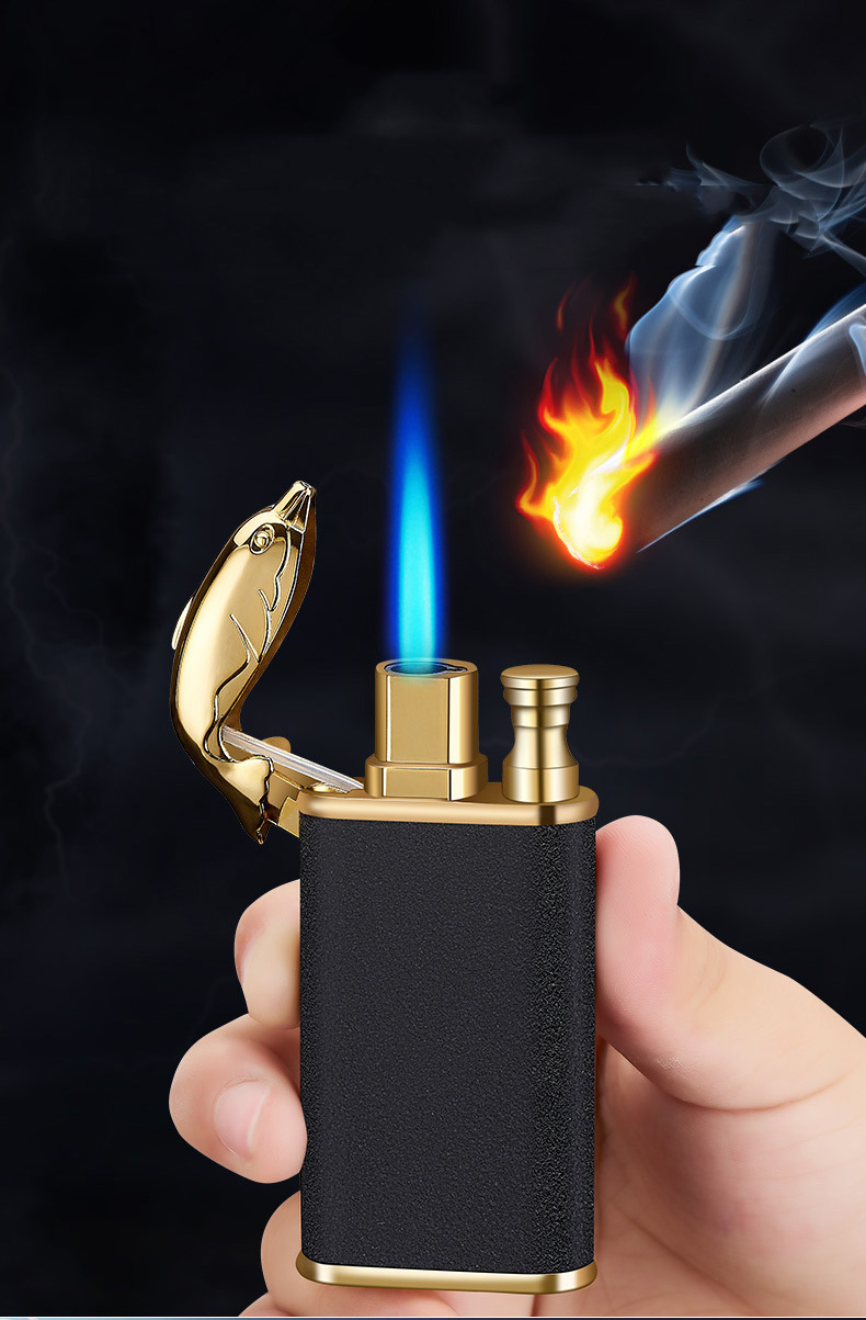 Creative Blue Flame Lighter Dolphin Dragon Tiger Double Fire Metal Winproof Lighter Inflatable Lighter - Image 15