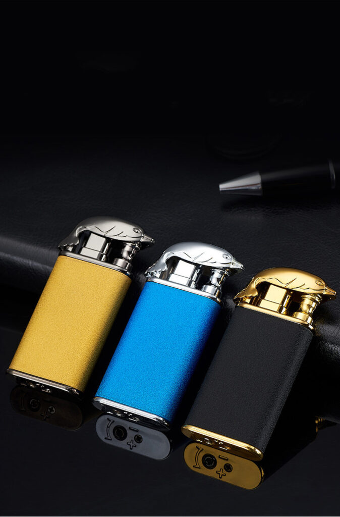 Creative Blue Flame Lighter Dolphin Dragon Tiger Double Fire Metal Winproof Lighter Inflatable Lighter