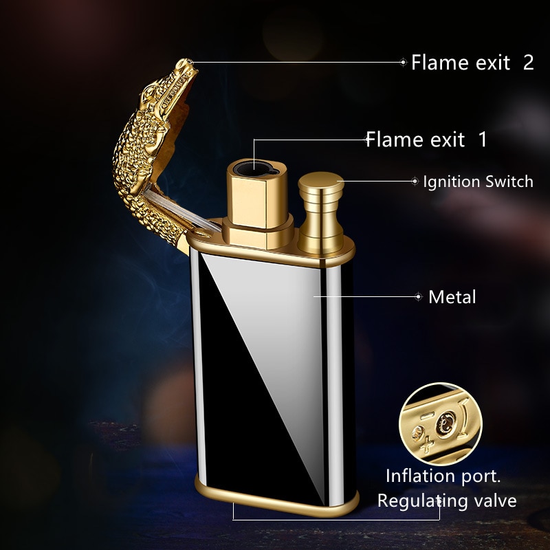 Creative Blue Flame Lighter Dolphin Dragon Tiger Double Fire Metal Winproof Lighter Inflatable Lighter - Image 10