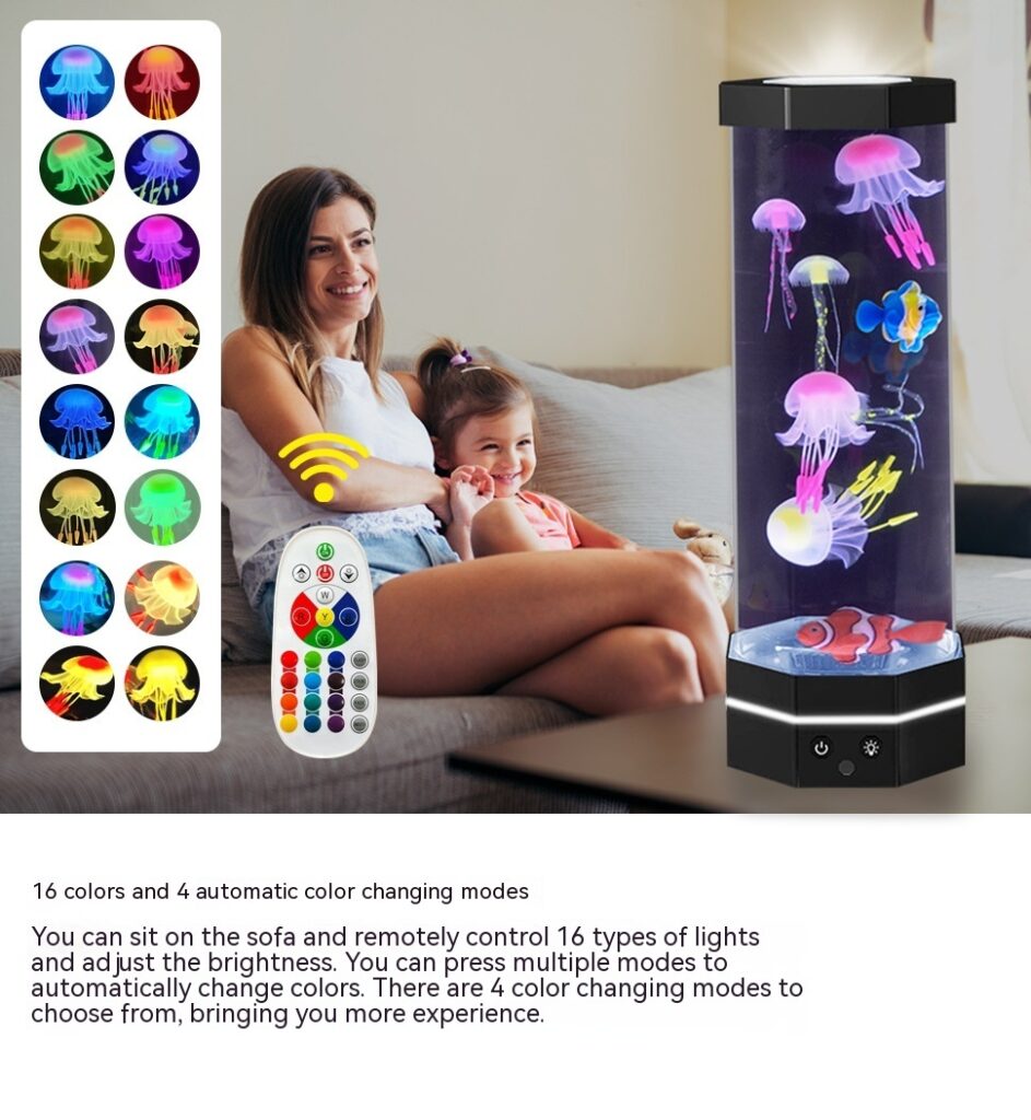 Jellyfish Lava Lamp 17 Colors Changing 15inch Jellyfish Lamp With Remote Control USB Plug-in Bubble Fish Lamp Kids Night Light Creative Projector Lamp Home Decor