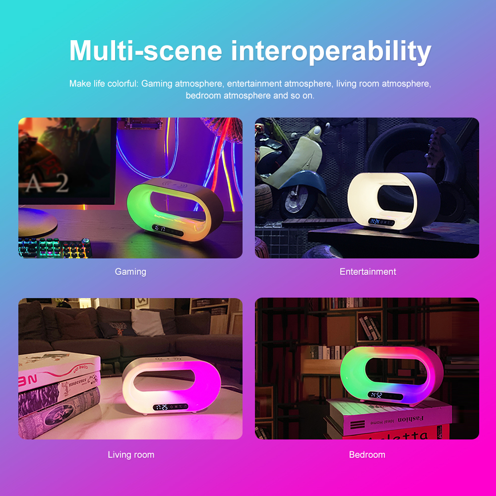 Multi-function 3 In 1 LED Night Light APP Control RGB Atmosphere Desk Lamp Smart Multifunctional Wireless Charger Alarm Clock - Image 18