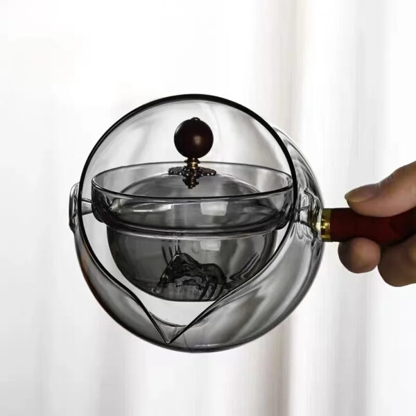 Semi-automatic Rotary Heat-resistant Glass Teapot Lazy Tea Making With Infuser And Wooden Handle Office Home Accessories Kitchen Gadgets - Image 15