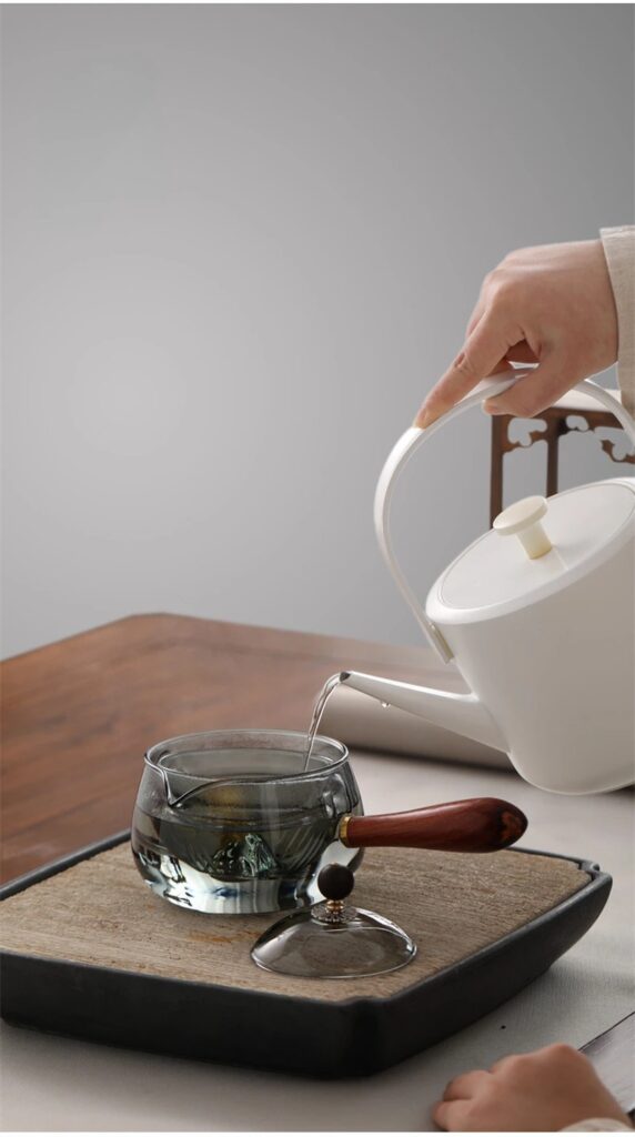 Semi-automatic Rotary Heat-resistant Glass Teapot Lazy Tea Making With Infuser And Wooden Handle Office Home Accessories Kitchen Gadgets