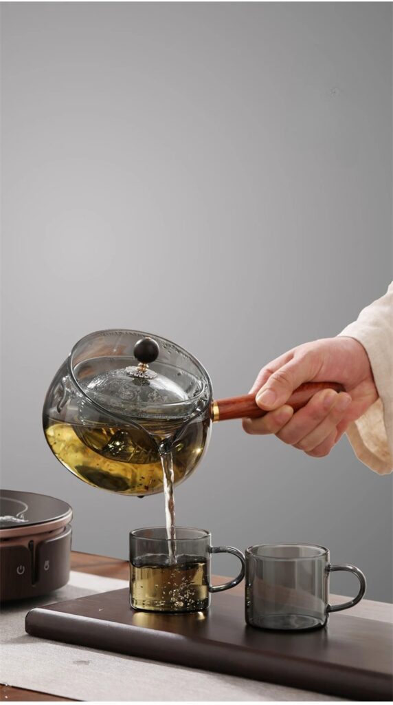 Semi-automatic Rotary Heat-resistant Glass Teapot Lazy Tea Making With Infuser And Wooden Handle Office Home Accessories Kitchen Gadgets