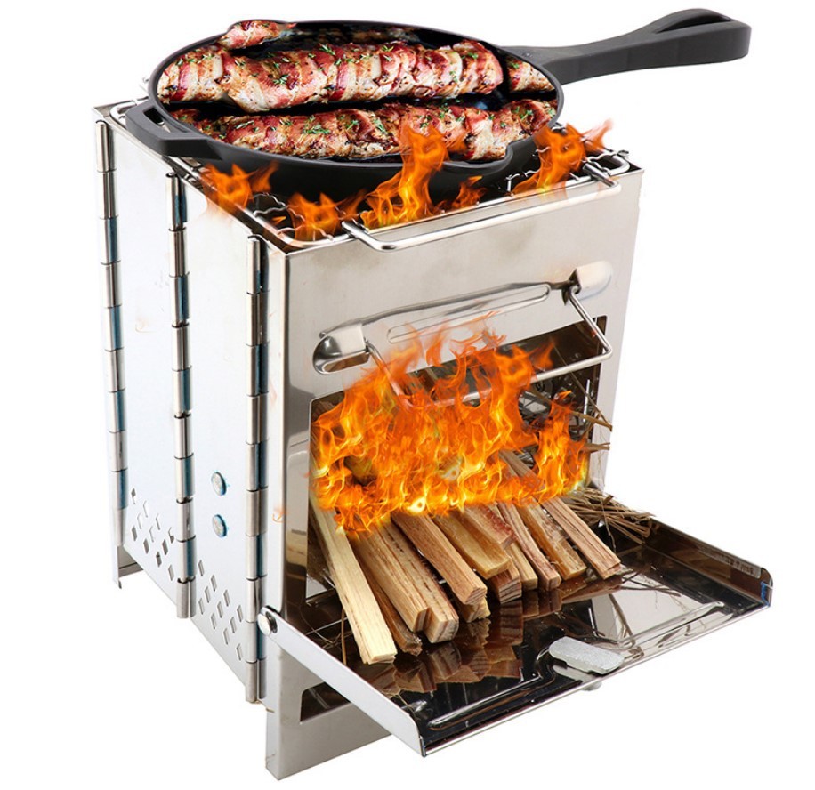 Mini Outdoor Firewood Stove Camping Cooking Picnic Grill Folding Stove Square Wood Steel Travel Charcoal - Image 4