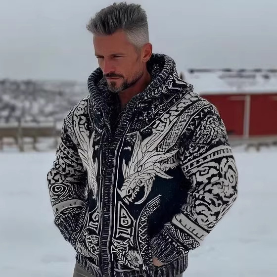 Men's Zippered Dual Pocket Casual Printed Hoodie - Image 7