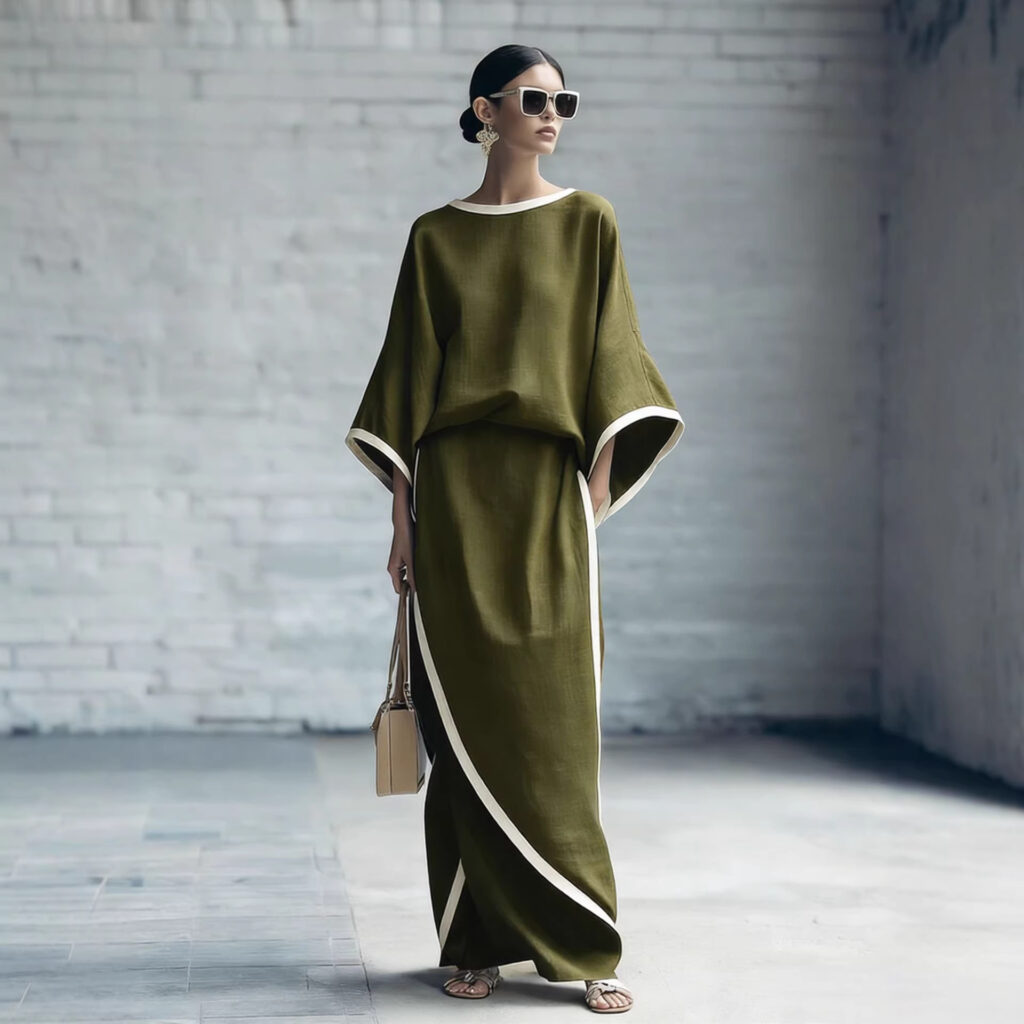 Loose-fitting Womens Batwing-sleeve Robe And Wide-leg Pants Two-piece Set