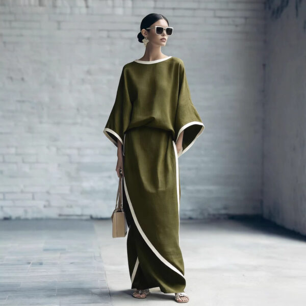 Loose-fitting Womens Batwing-sleeve Robe And Wide-leg Pants Two-piece Set - Image 4