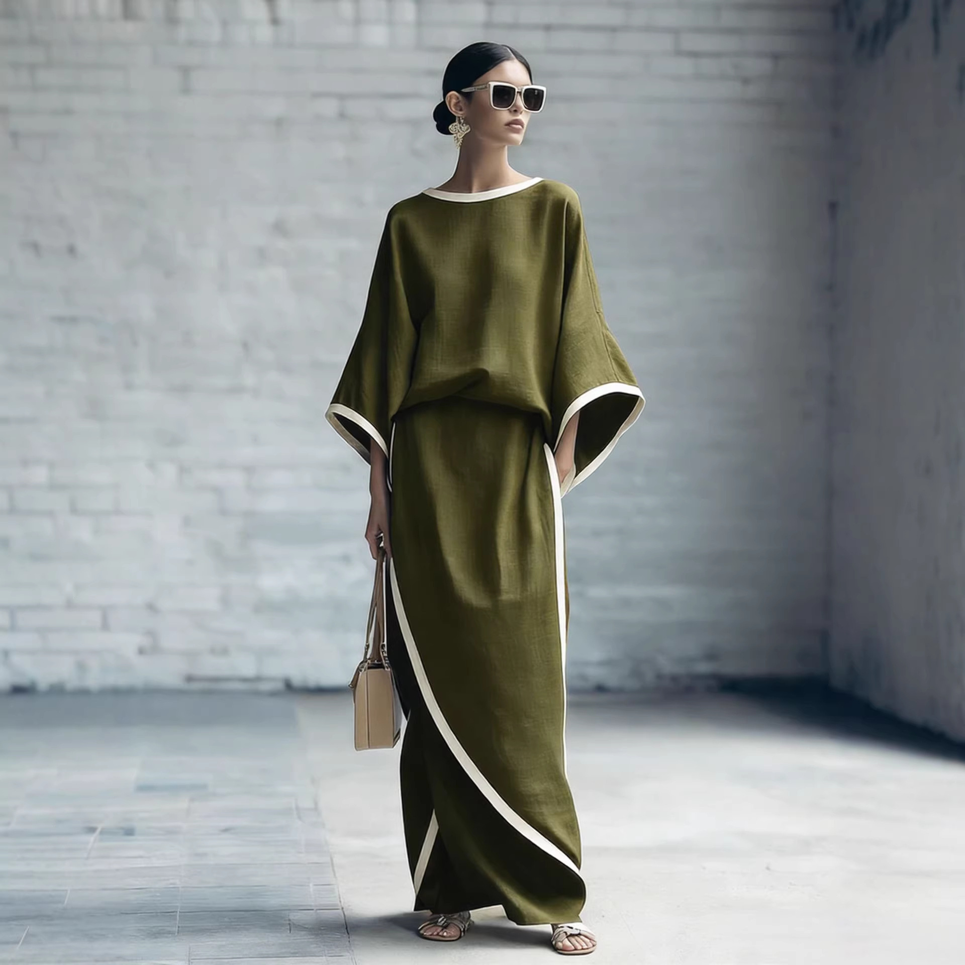 Loose-fitting Womens Batwing-sleeve Robe And Wide-leg Pants Two-piece Set - Image 4