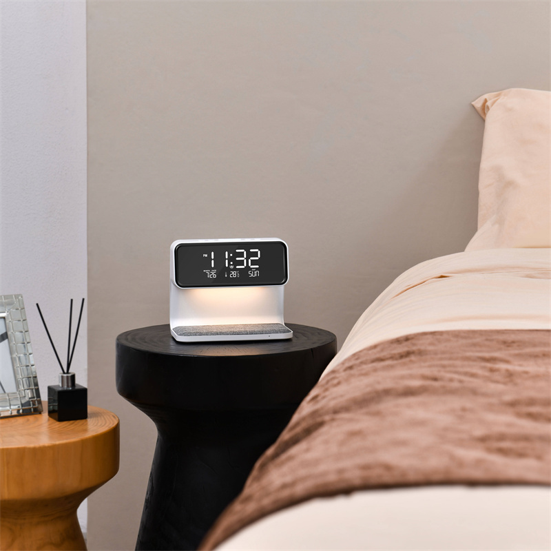 Creative 3 In 1 Bedside Lamp Wireless Charging LCD Screen Alarm Clock  Wireless Phone Charger - Image 7