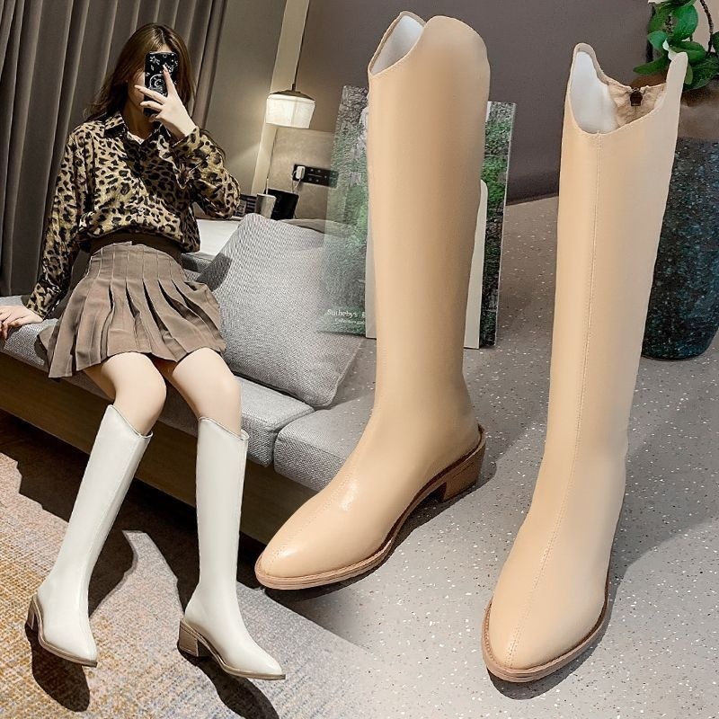 Fleece-lined Tall Chunky-heeled Pointed-toe Over-the-knee Riding Boots - Image 4