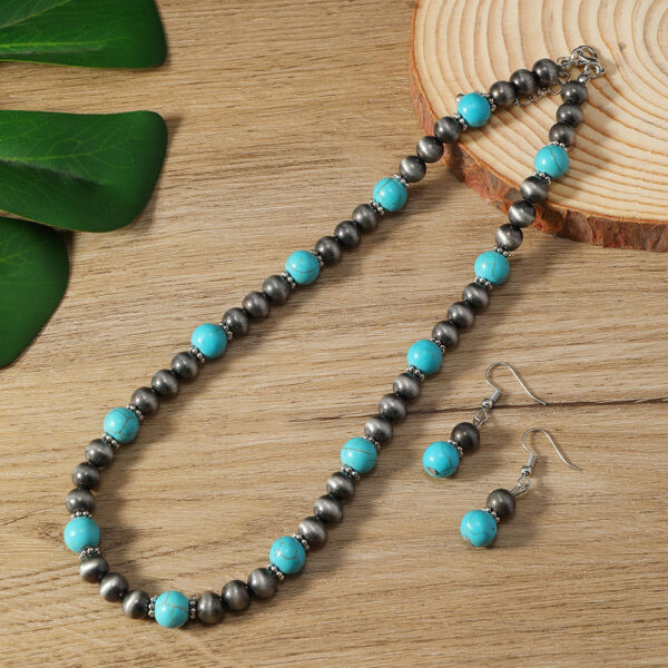 Cross-border New Earrings And Necklace 2-piece Set Fashion Turquoise Beaded Earrings And Necklace - Image 5