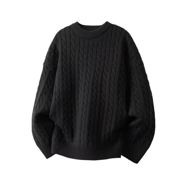 Minimalist Old-fashioned Cable Knit Crew Neck Sweater - Image 30