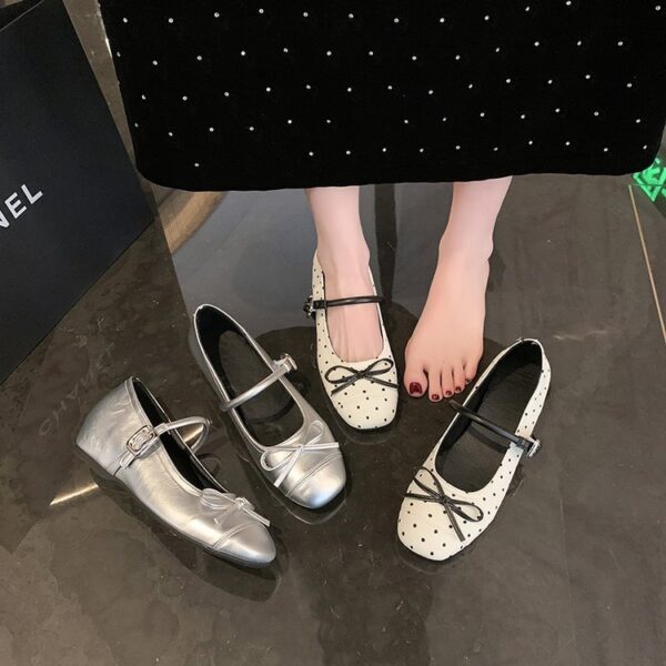 Women's French Style Bow Embellished Shallow Cut Hidden Wedge Heel Single Shoes, 2026 New Collection, Gentle Evening Style Fashion Dress Shoes With One-Strap Buckle - Image 2