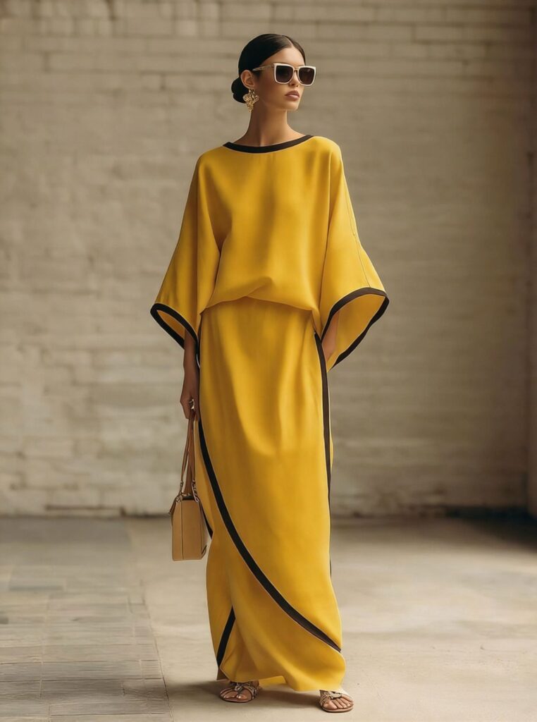 Loose-fitting Womens Batwing-sleeve Robe And Wide-leg Pants Two-piece Set