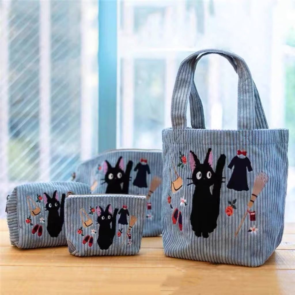 Zipper Handheld Makeup Corduroy Embroidered Handbag - Image 1