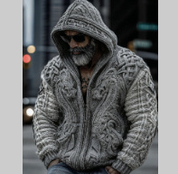 Mens Zippered Casual Printed Sweatshirt With No Pockets - Image 18