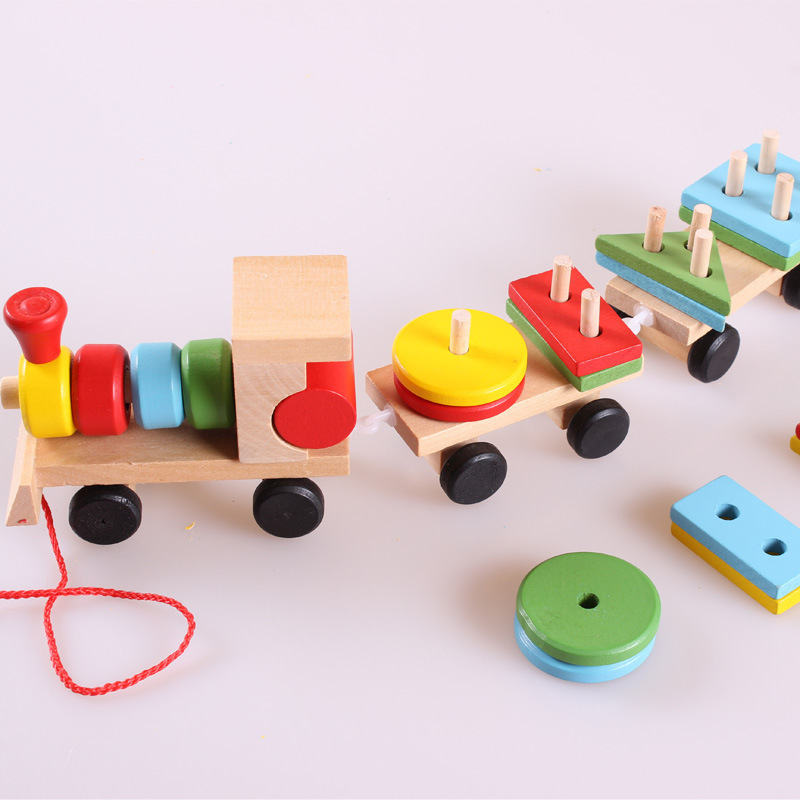 Wooden Train Three-section Tractor Toy Children