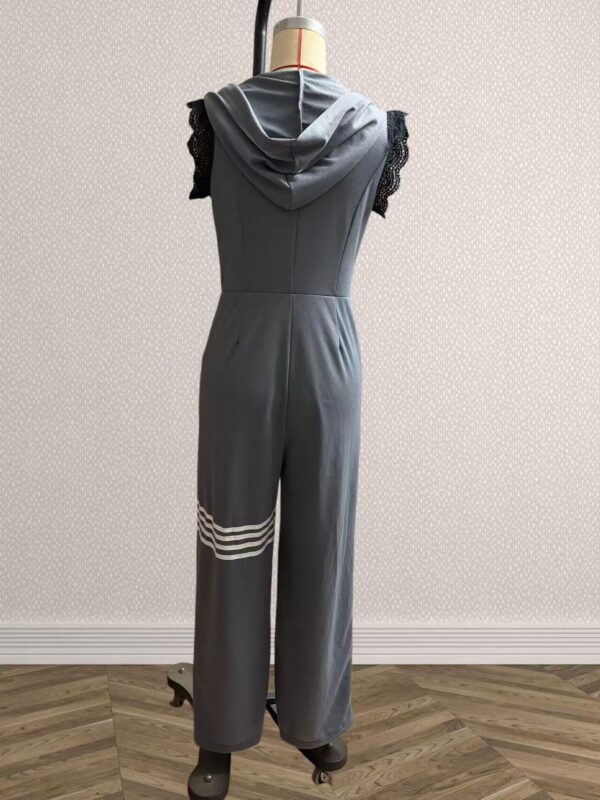 New Style Sporty Retro Lace Striped Sleeveless Hooded Jumpsuit - Image 3