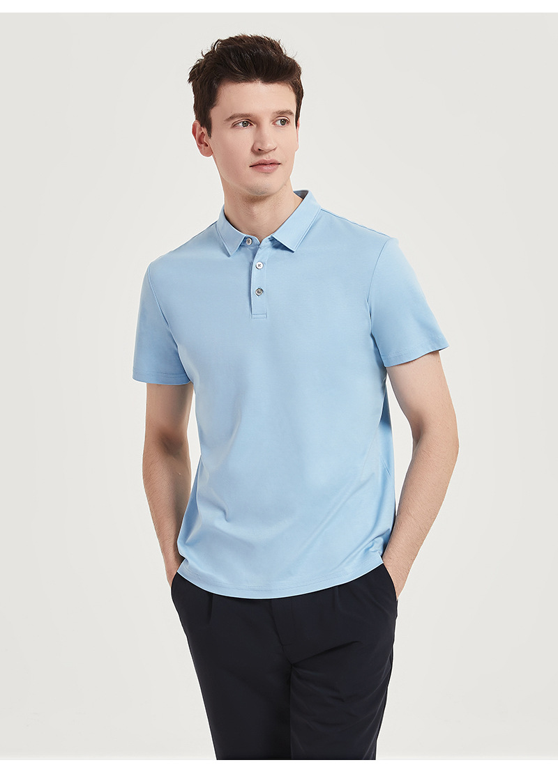 High-end 120-count Double-sided Mercerized Cotton Mens Short-sleeve Polo Shirt - Image 10