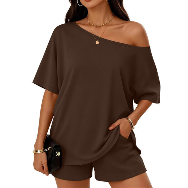 Womens 2-piece Fashionable Casual Set Slant-Neck Top And Shorts - Image 10