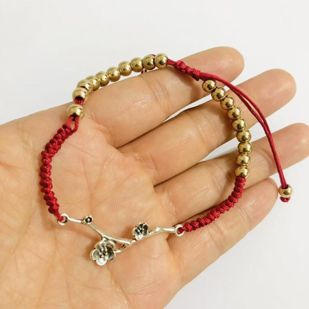 Retro Rose Flower Bracelet Hand-Woven Lucky Zodiac Year Friendship Cord