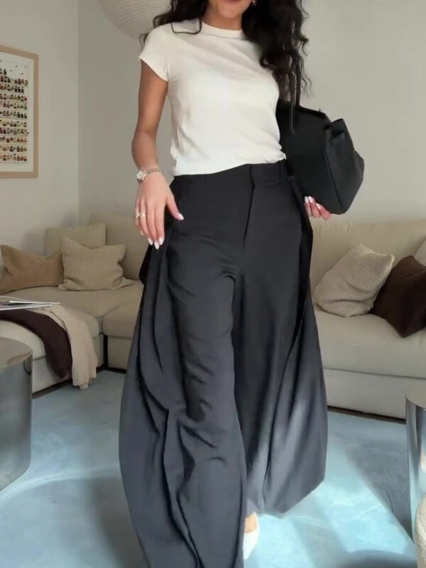 High Waist Draped Wide Leg Suit Pants - Image 4