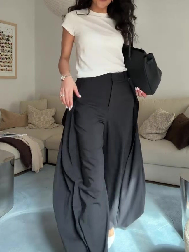 High Waist Draped Wide Leg Suit Pants - Image 4