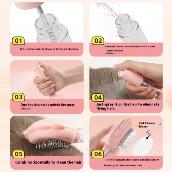 2 In 1 Self Cleaning Dog Brush Comb With Spray Pets Grooming Hair Remover Combs Brush Floating Hair Pet Grooming Brush Pet Products - Image 3