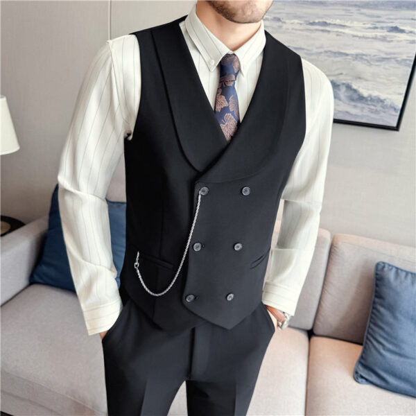 Men's Yarn-dyed High Double-breasted Shawl Collar Vest - Image 23