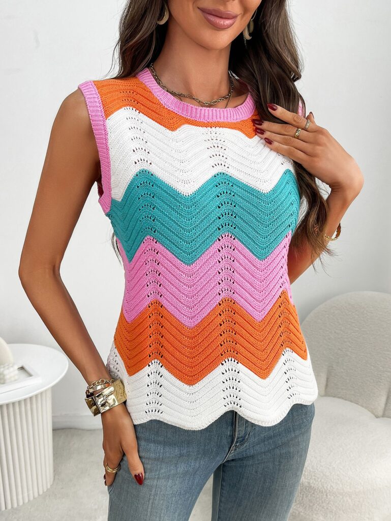 Summer Crew-Neck Knitted Top Dopamine Short Sleeves