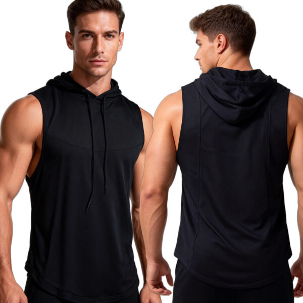 Men's High-Elastic Breathable Fitness Vest With Hood - Image 7