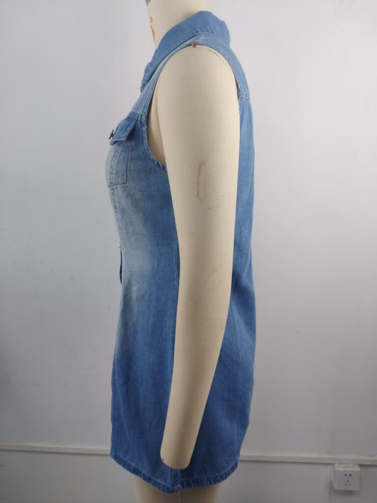 Womens Washed Slim-fit Sleeveless Midi Denim Dress