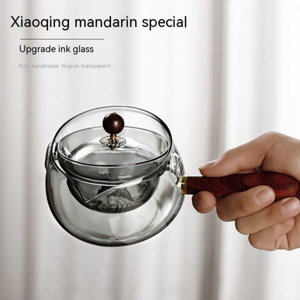 Semi-automatic Rotary Heat-resistant Glass Teapot Lazy Tea Making With Infuser And Wooden Handle Office Home Accessories Kitchen Gadgets - Image 5