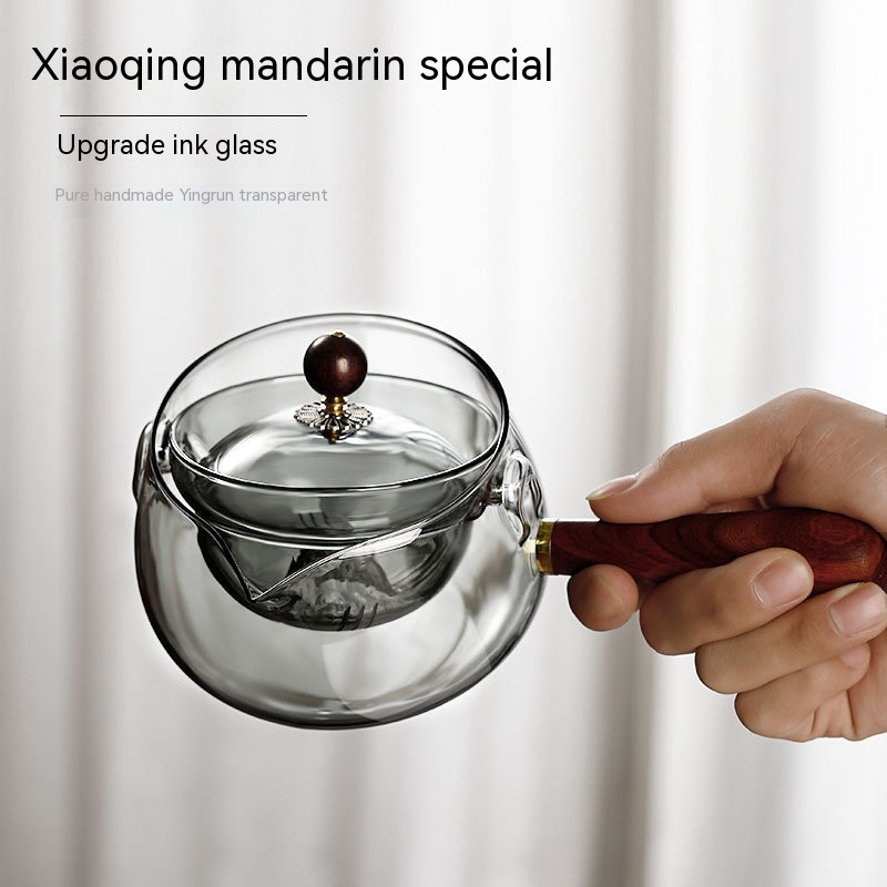 Semi-automatic Rotary Heat-resistant Glass Teapot Lazy Tea Making With Infuser And Wooden Handle Office Home Accessories Kitchen Gadgets - Image 5
