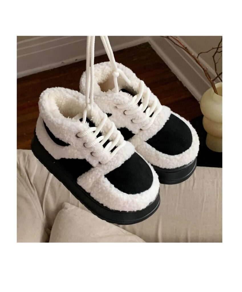 Korean-style Color-Block Lambswool Casual Sneakers AutumnWinter Cotton Boots