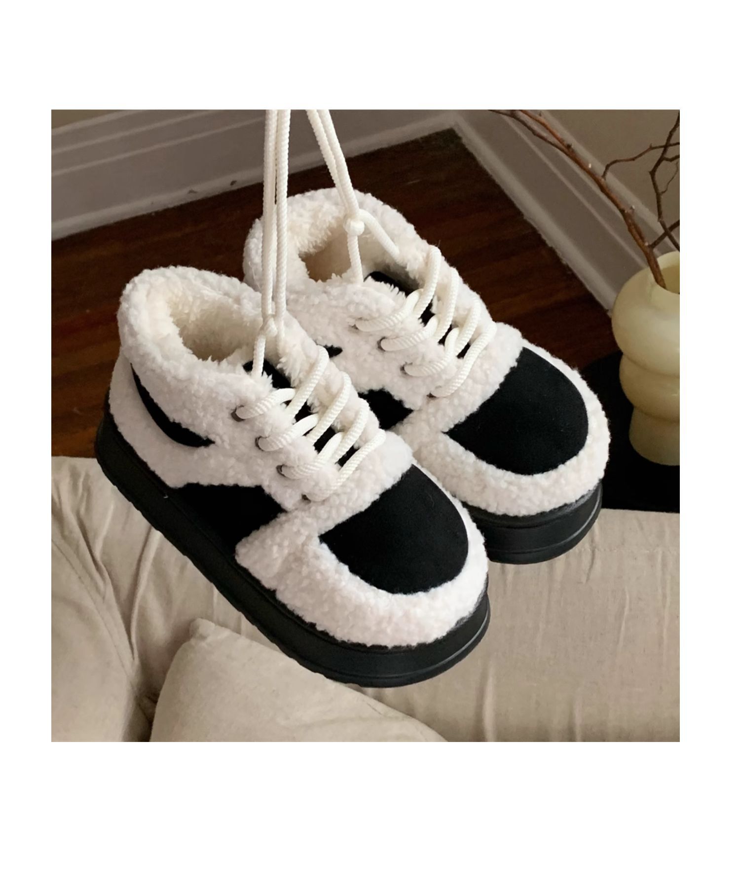 Korean-style Color-Block Lambswool Casual Sneakers AutumnWinter Cotton Boots - Image 8