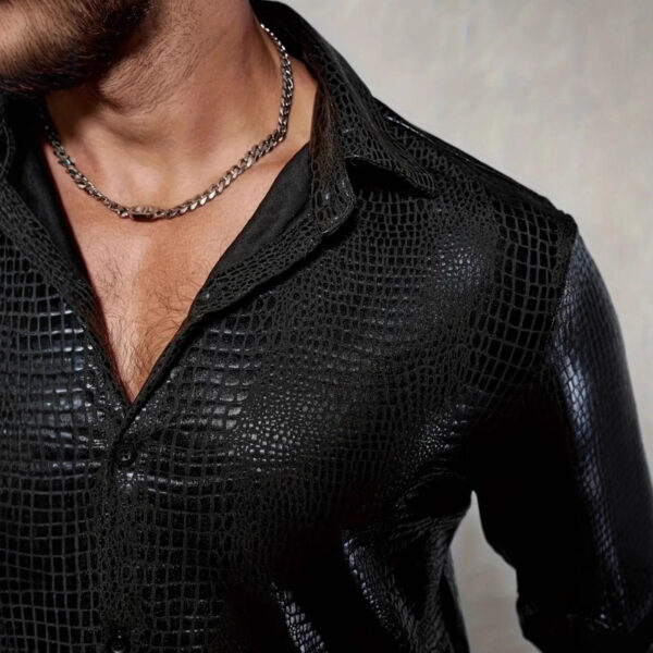 Men's Casual Crocodile-Print Long-Sleeve Shirt - Image 2
