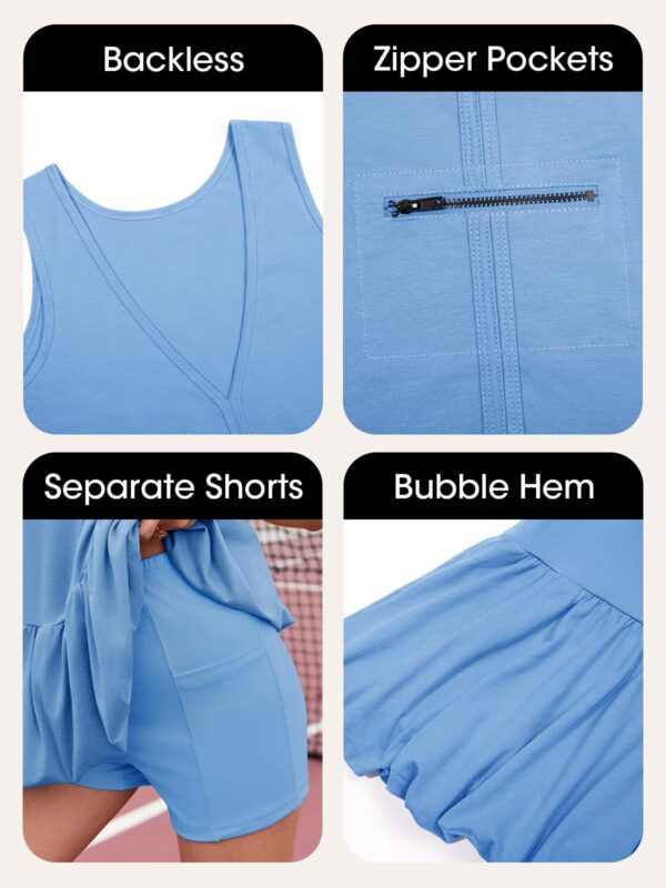 Fisoew Womens Athletic Dresses With Shorts & Pockets Backless Tennis Golf Mini Dress Bubble Hem Workout Active Outfits - Image 2