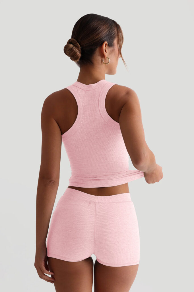 Womens Casual Solid-Colored Crew-Neck Slim-Fit Tank Top And High-Waist Shorts Set