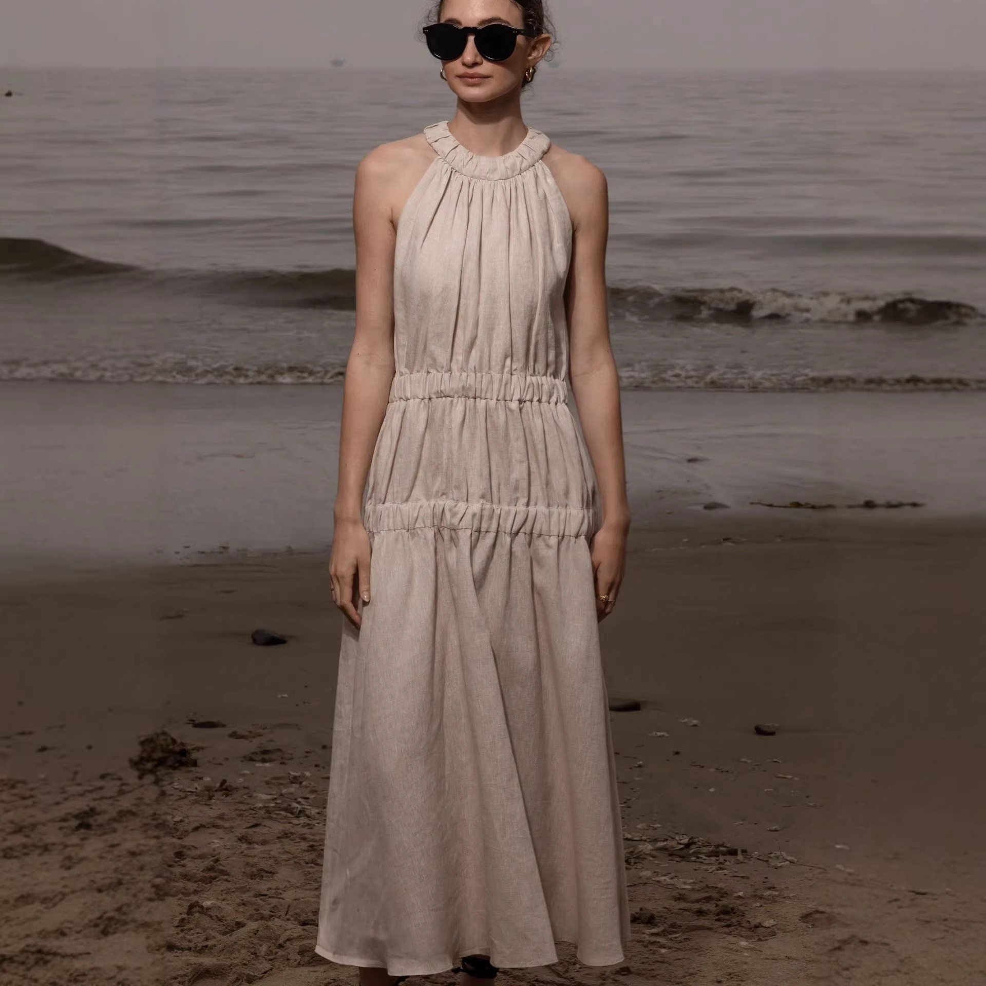 Womens Soft And Sweet Sleeveless Halterneck Casual Dress - Image 1