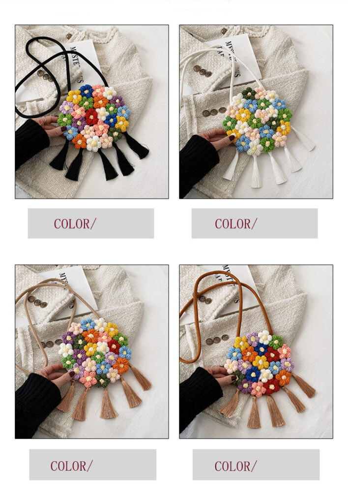 Ethnic Fluffy Bag For Women, Fashion Trend, Floral Small Round Bag, Stylish And Versatile, Can Be Worn On One Shoulder Or Cross-body