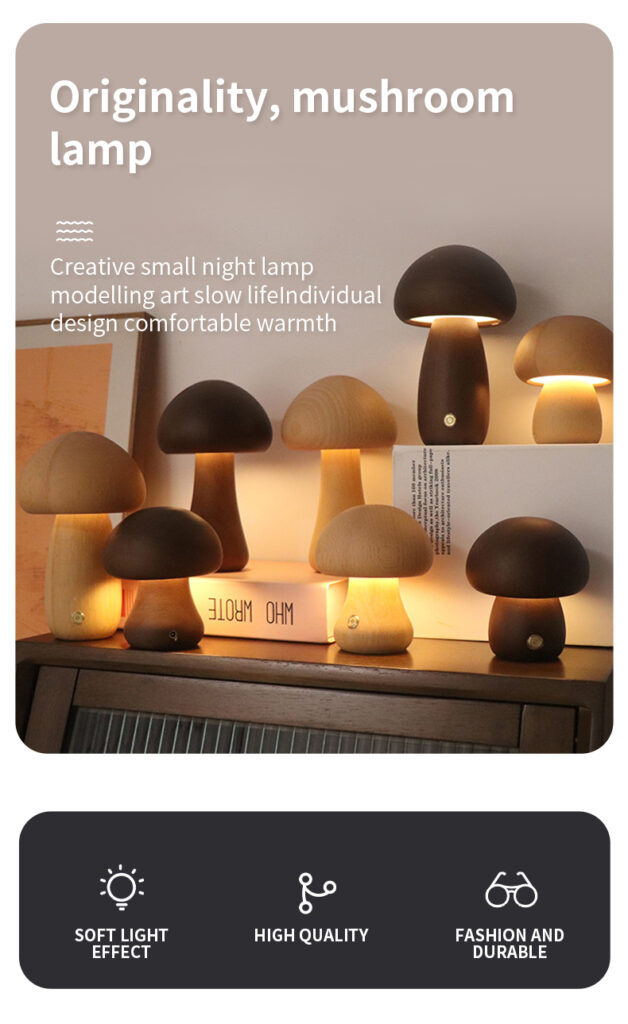 INS Wooden Cute Mushroom LED Night Light With Touch Switch  Bedside Table Lamp For Bedroom Childrens Room Sleeping Night Lamps Home Decor