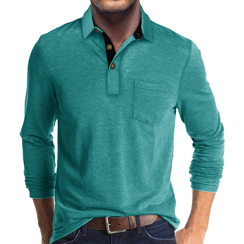 Mens Long-sleeve Lapel T-shirt Winter Base Layer Top - Image 49