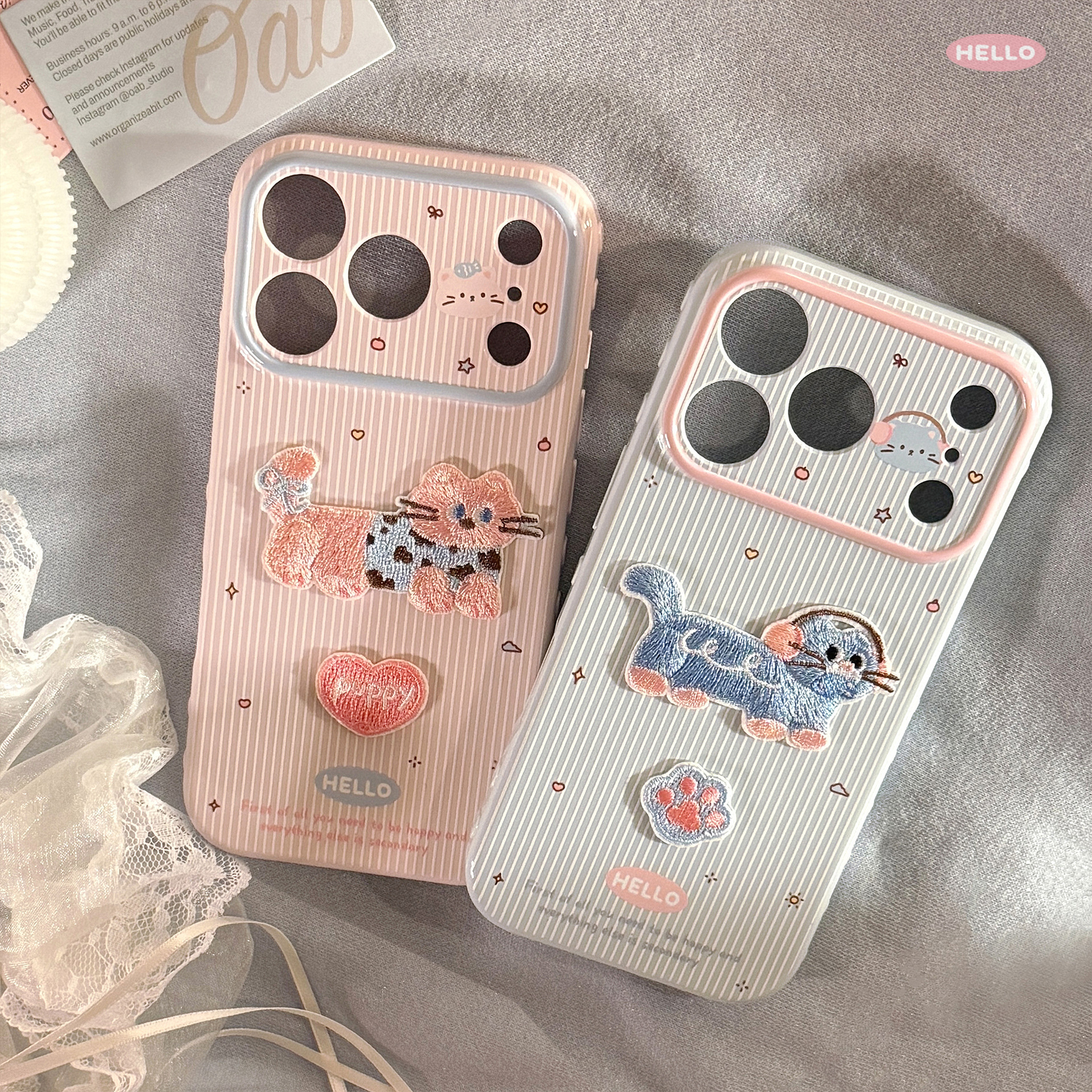 Shatter-Resistant Colored Striped Cat Phone Case - Image 1
