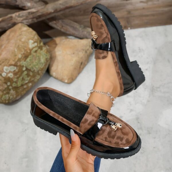 New 2025 Autumn Winter Korean Style Mid-Heel Retro Leopard Print Buckle Loafers, Lightweight Height-Increasing Non-Slip Casual Shoes - Image 3