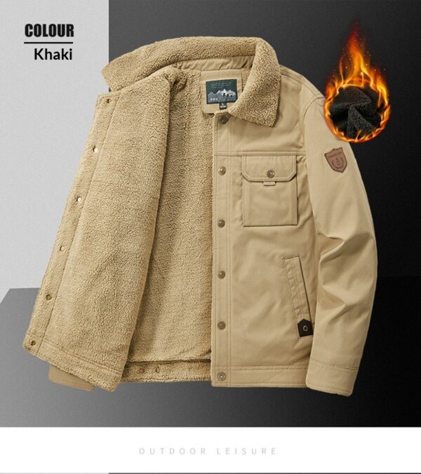 Washed Jacket For Men Fleece-lined And Thickened Lambswool Casual Style - Image 15