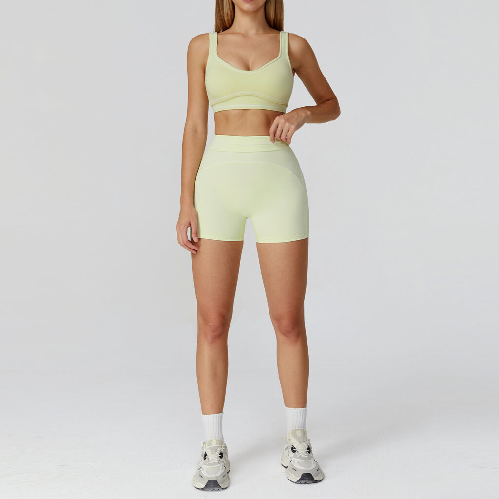 Contrast Color Brushed Yoga Suit Double-shoulder Strap High-grade Sports Workout Clothes